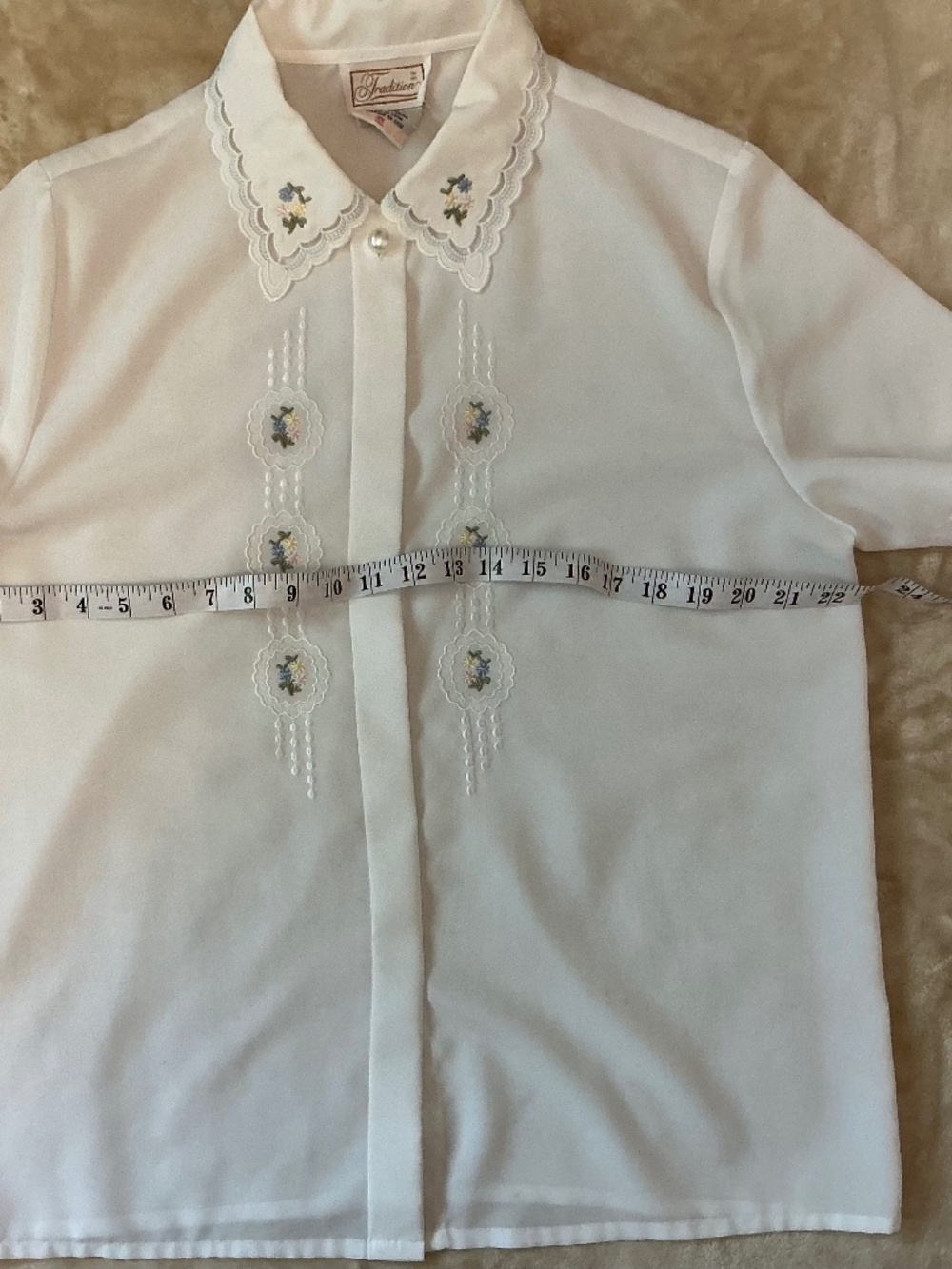 VTG 80s Sears Tradition White Embroidered Blouse Lace Collar Cottagecore Sz 12 - Picture 8 of 9